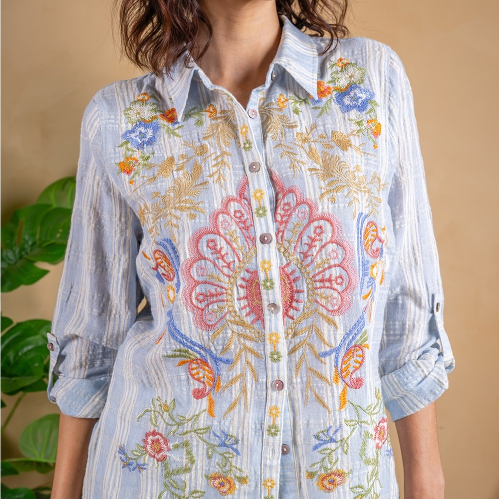 Floral Embroidered Button-Down Shirt